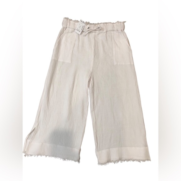 American Rag Cie Small White Gauze Wide-Leg Cropped Capri Pants Slit Leg NWT - Picture 1 of 5